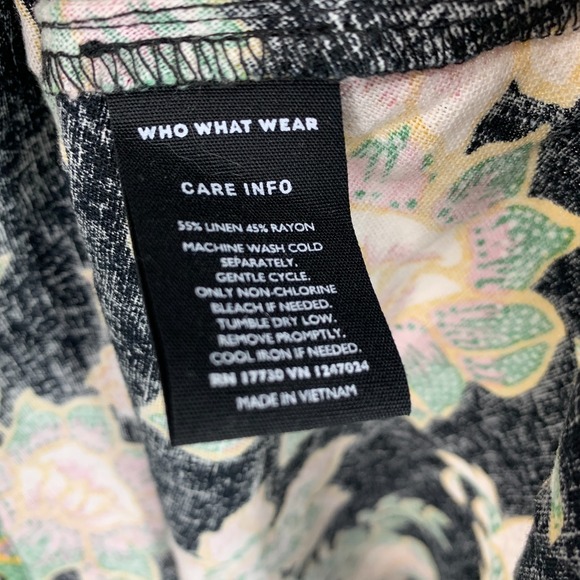 Who What Wear Dress Womens Size XL Linen Blend Black Floral Print Belted Midi - Picture 9 of 12